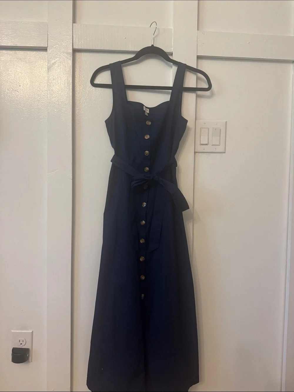 Jcrew factory Navy Button-Front Sleeveless Midi Dress with Waist Tie